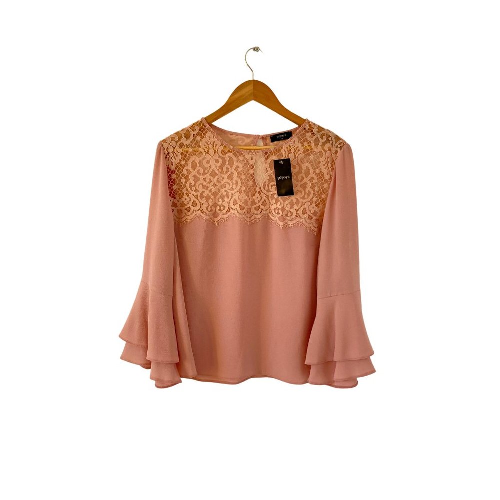 Papaya Women's Dusty Pink With Lace Detailing Long Sleeve Blouse Top Size UK 16 - Picture 1 of 12